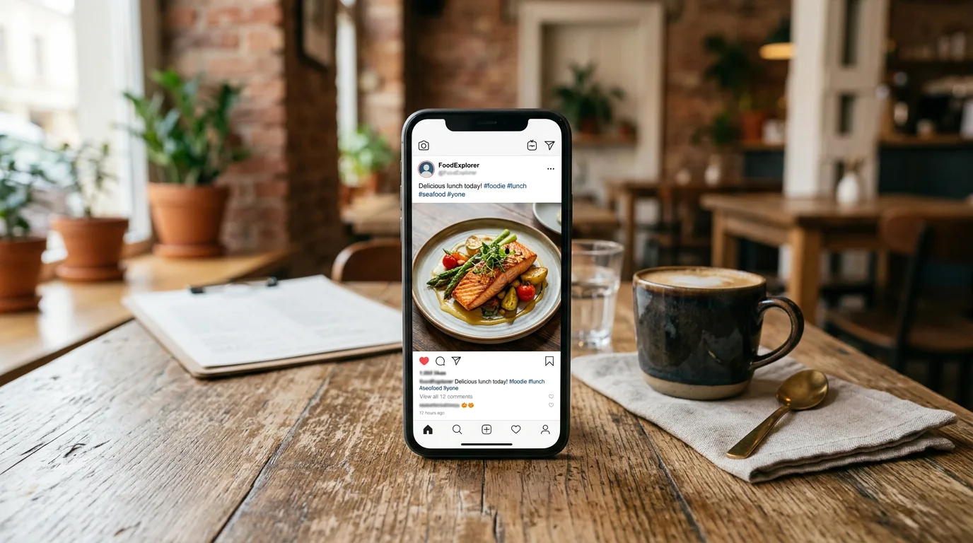 スマートフォンに表示された飲食店の投稿